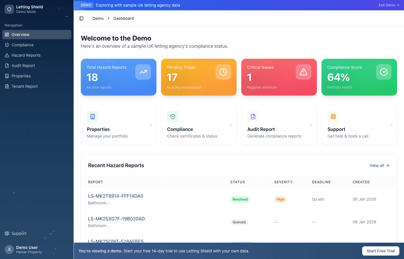Letting Shield Dashboard - Compliance Management Interface